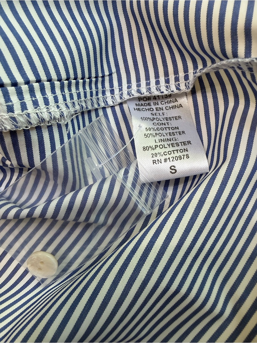 H152 NWT Entro S pp18 L p21 Blue & Cream Lace Trim Striped Button-Up Top - Picture 16 of 16